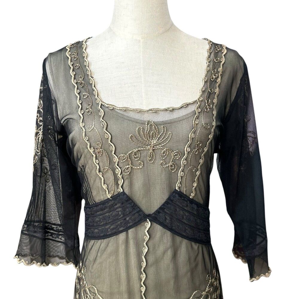 True Romance Nataya Black Empire Waist Embroidered Victorian Titanic Dress Sz M - Picture 4 of 9